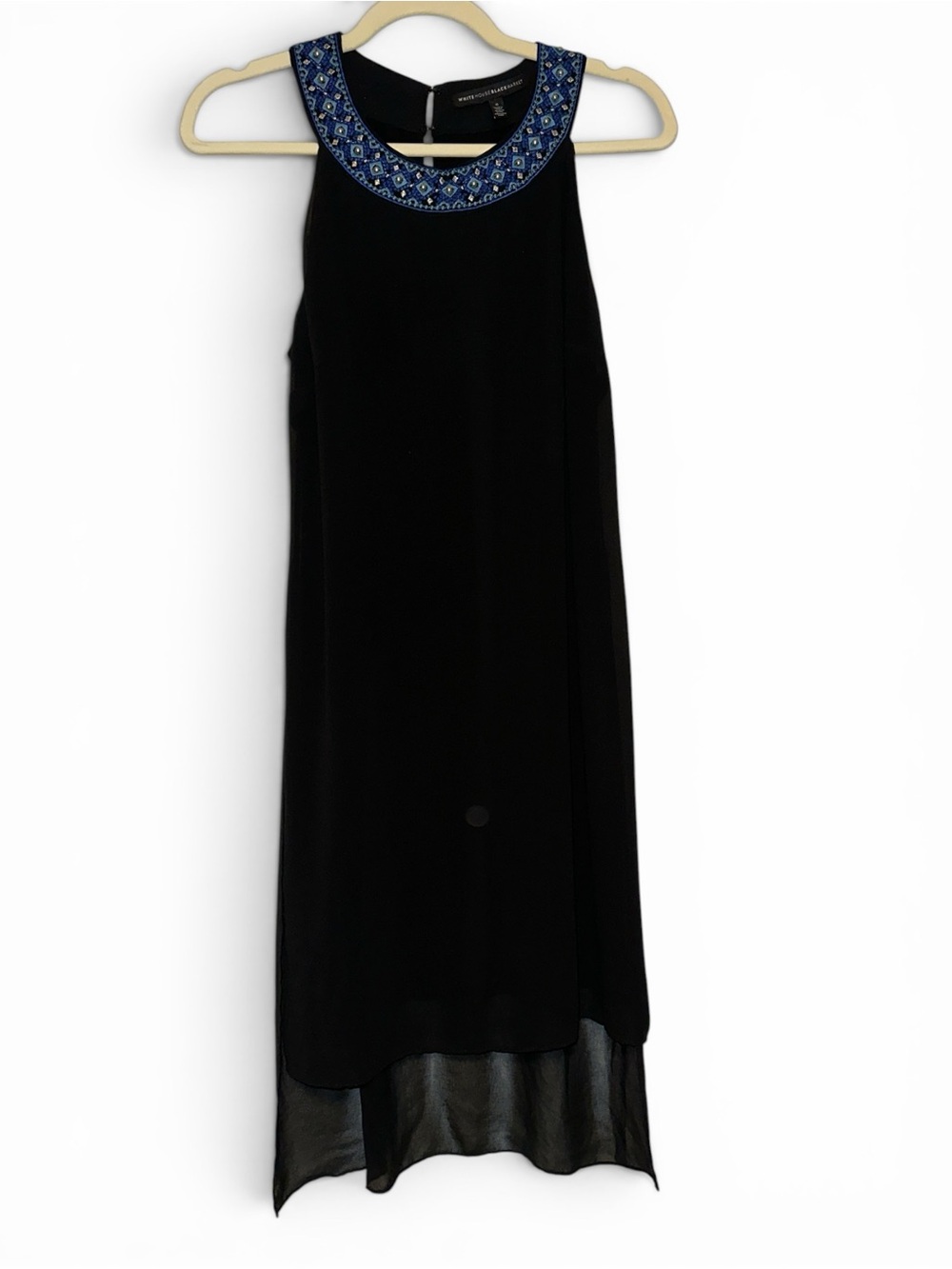 White House Black Market Black High-Low Dress with Beaded Neckline - Picture 2 of 5